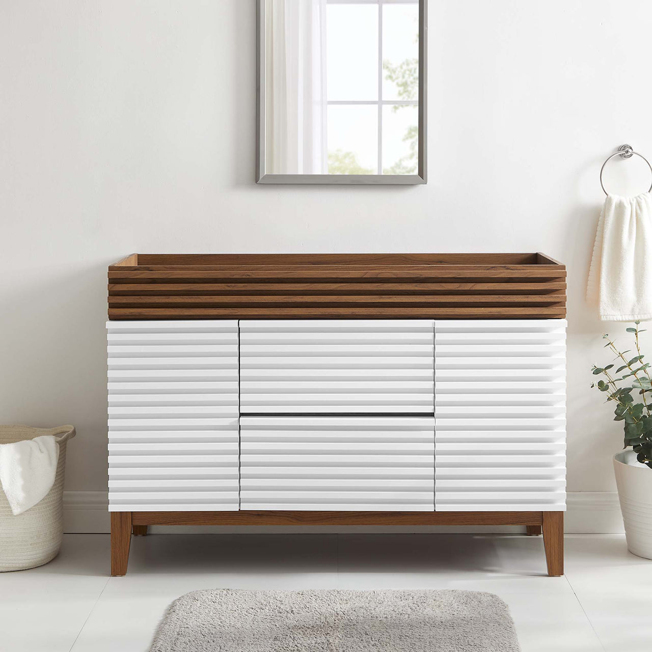 Ventra Vanity Base with Storage (Single Sink Compatible), Extra Large, White & Walnut