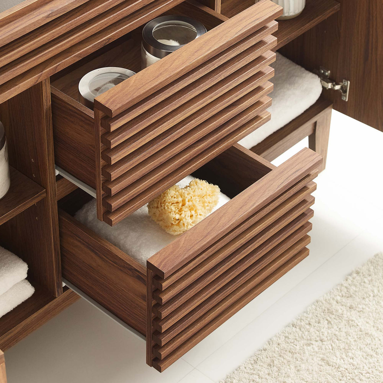 Ventra Vanity Base with Storage (Double Sink Compatible), Extra Large, Walnut