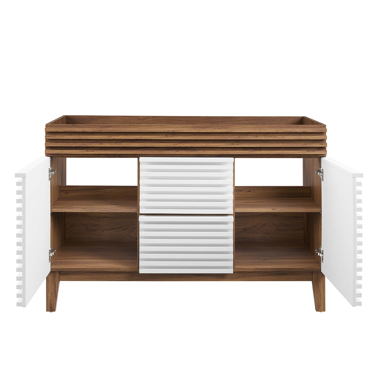 Ventra Vanity Base with Storage (Double Sink Compatible), Extra Large, White & Walnut