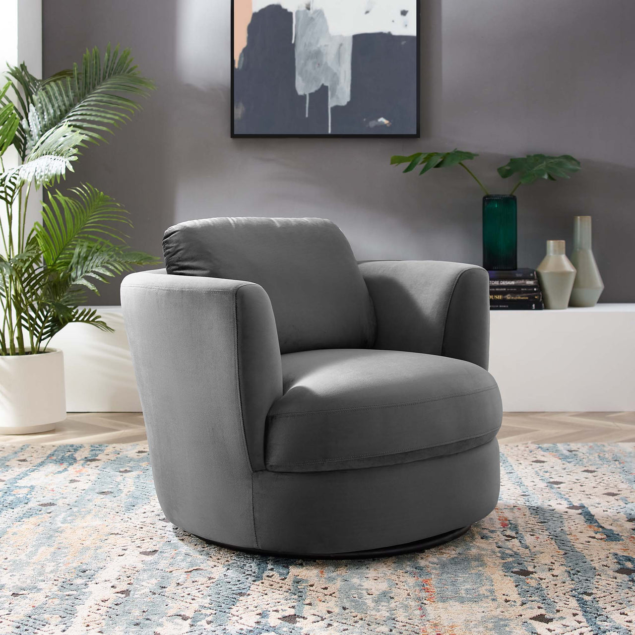 Eiravelle Upholstered Velvet Swivel Accent Chair, Gray