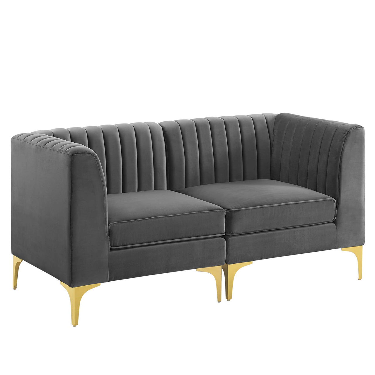 Valmere Upholstered Velvet Loveseat Sectional, Gray