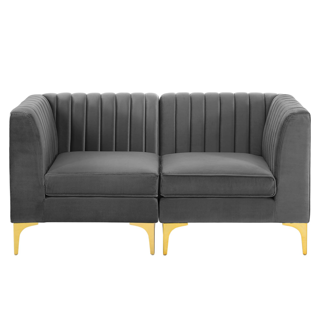 Valmere Upholstered Velvet Loveseat Sectional, Gray