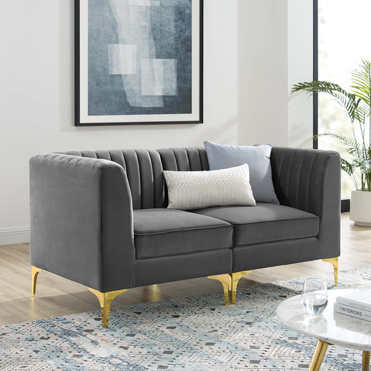 Valmere Upholstered Velvet Loveseat Sectional, Gray