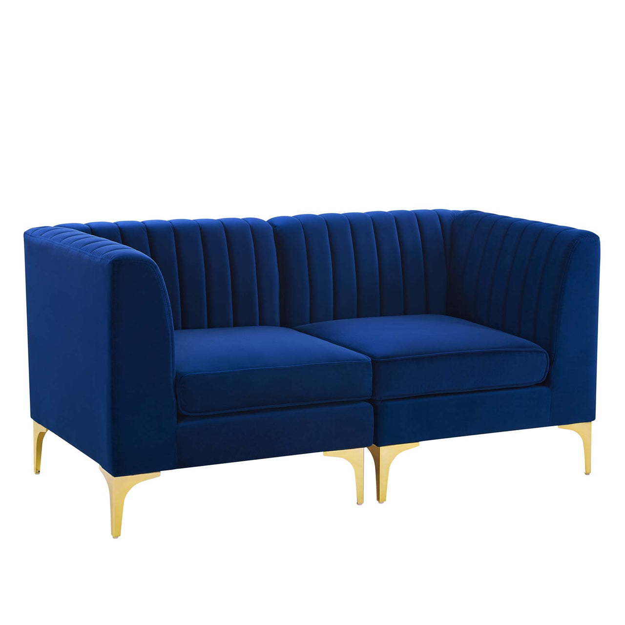 Valmere Upholstered Velvet Loveseat Sectional, Navy