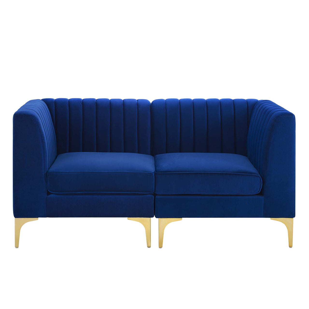 Valmere Upholstered Velvet Loveseat Sectional, Navy