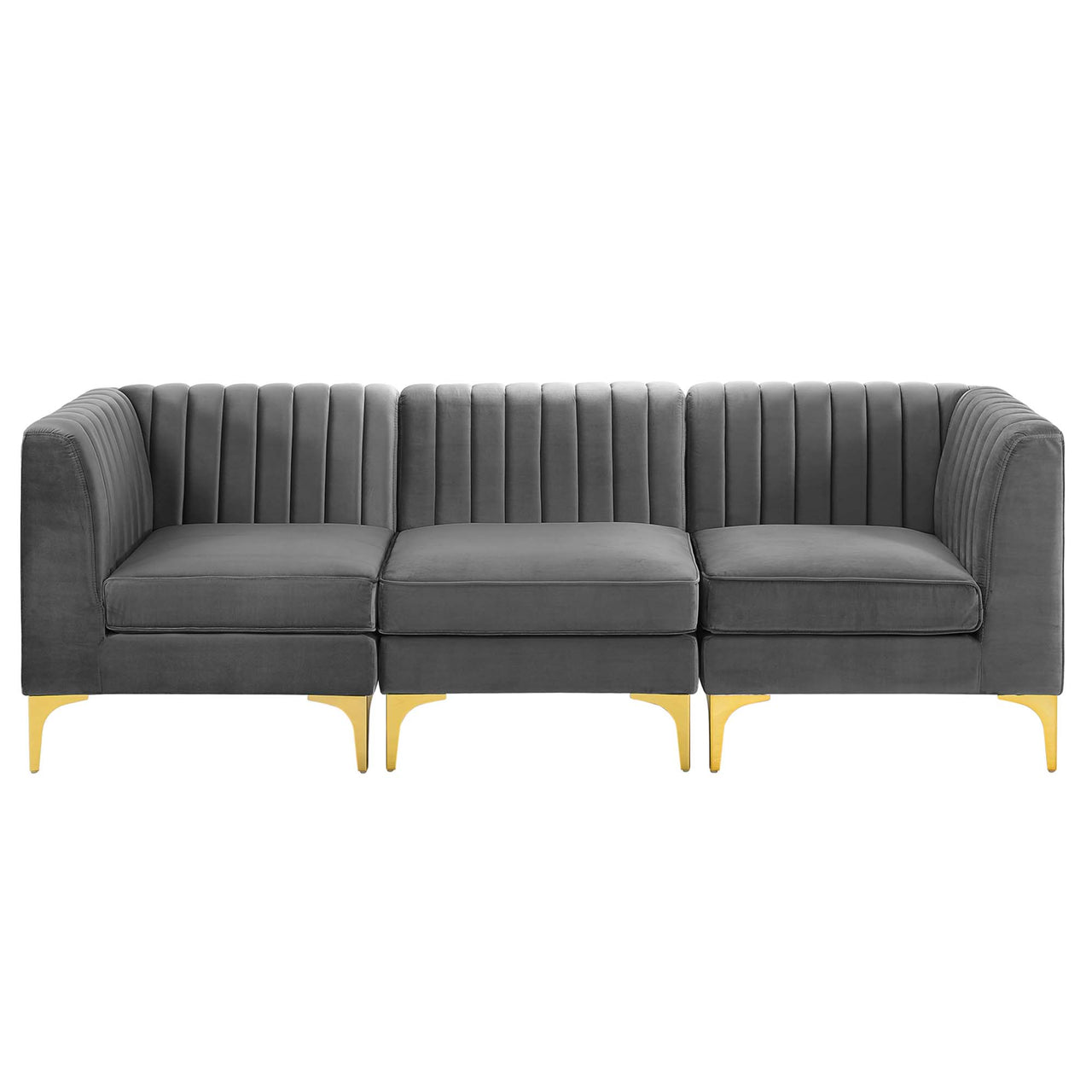 Valmere Upholstered Velvet 3-Seater Sofa Sectional, Gray