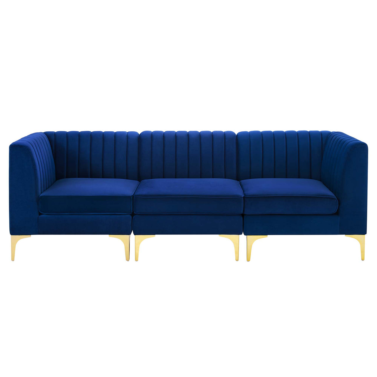 Valmere Upholstered Velvet 3-Seater Sofa Sectional, Navy