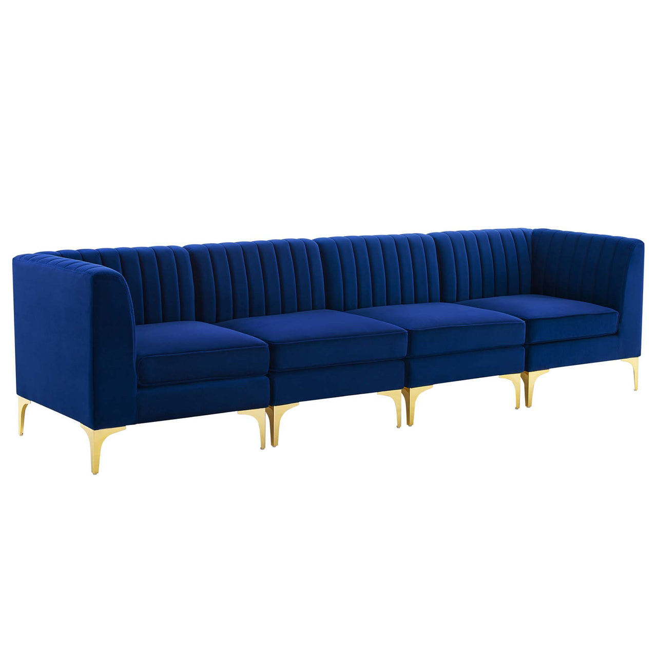 Valmere Upholstered Velvet 4-Seater Sofa Sectional, Navy