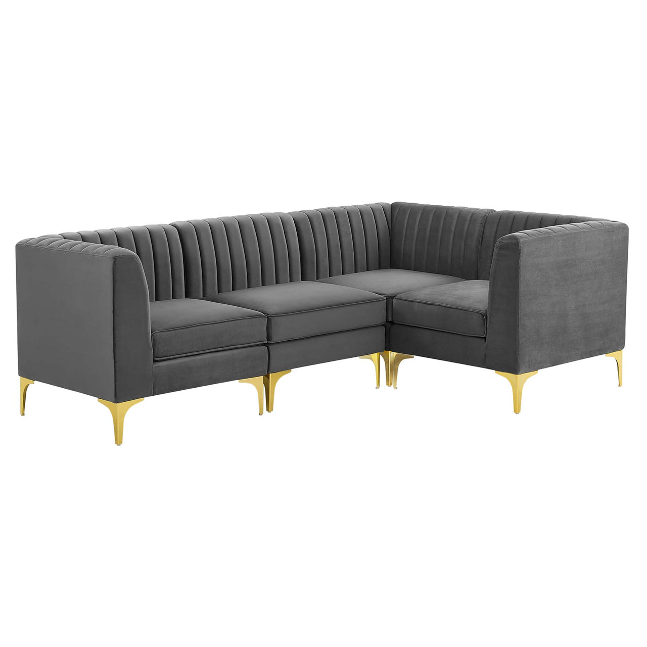Valmere L-Shaped Upholstered Velvet Sectional, Gray