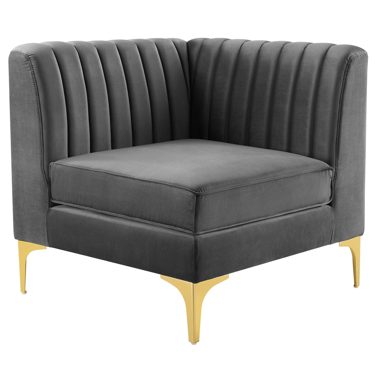Valmere L-Shaped Upholstered Velvet Sectional, Gray
