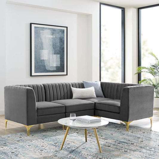 Valmere L-Shaped Upholstered Velvet Sectional, Gray