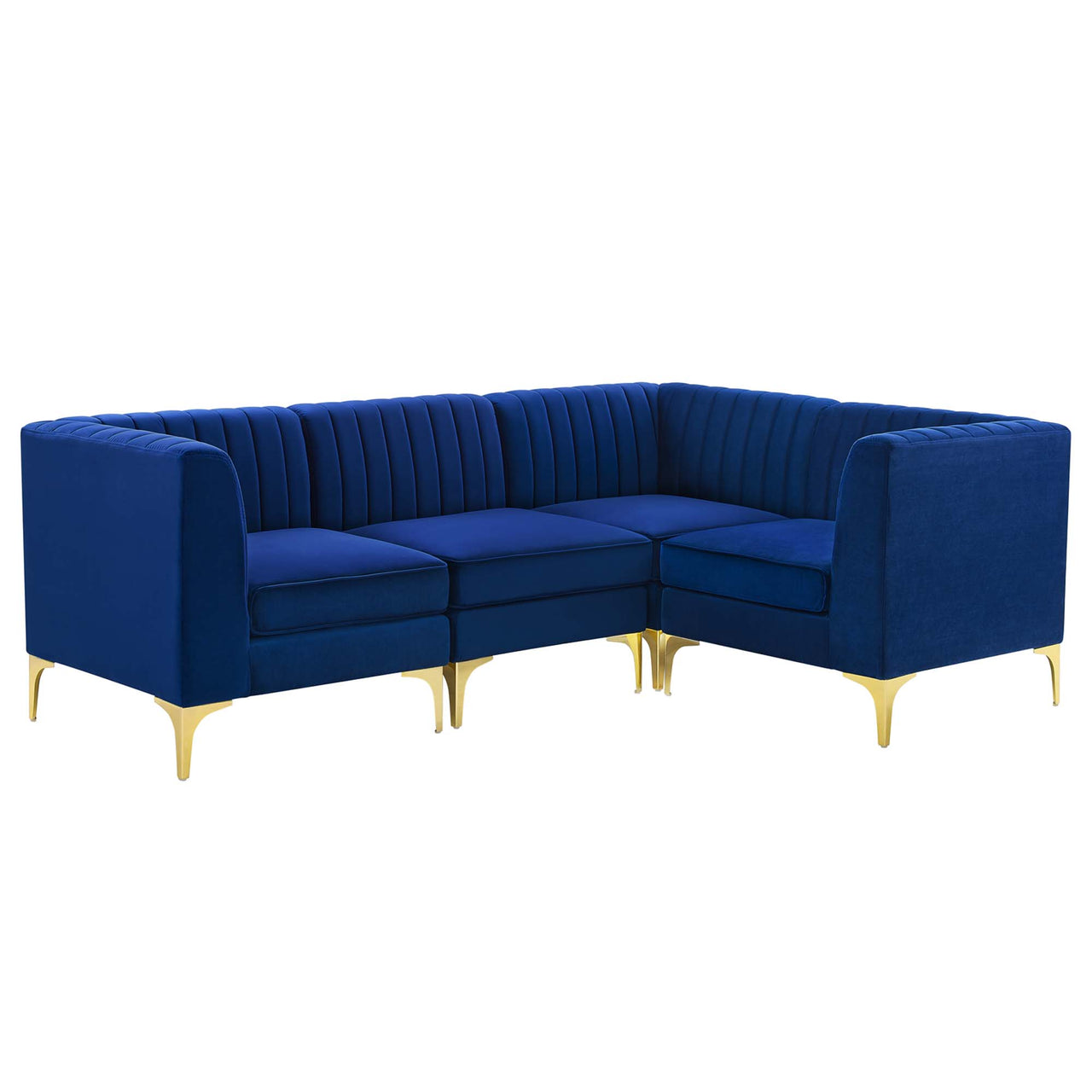 Valmere L-Shaped Upholstered Velvet Sectional, Navy
