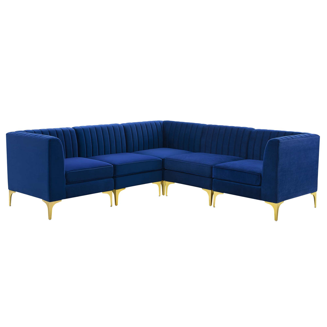 Triumph 5-Piece Channel Tufted Performance Velvet Sectional Sofa Set, Navy