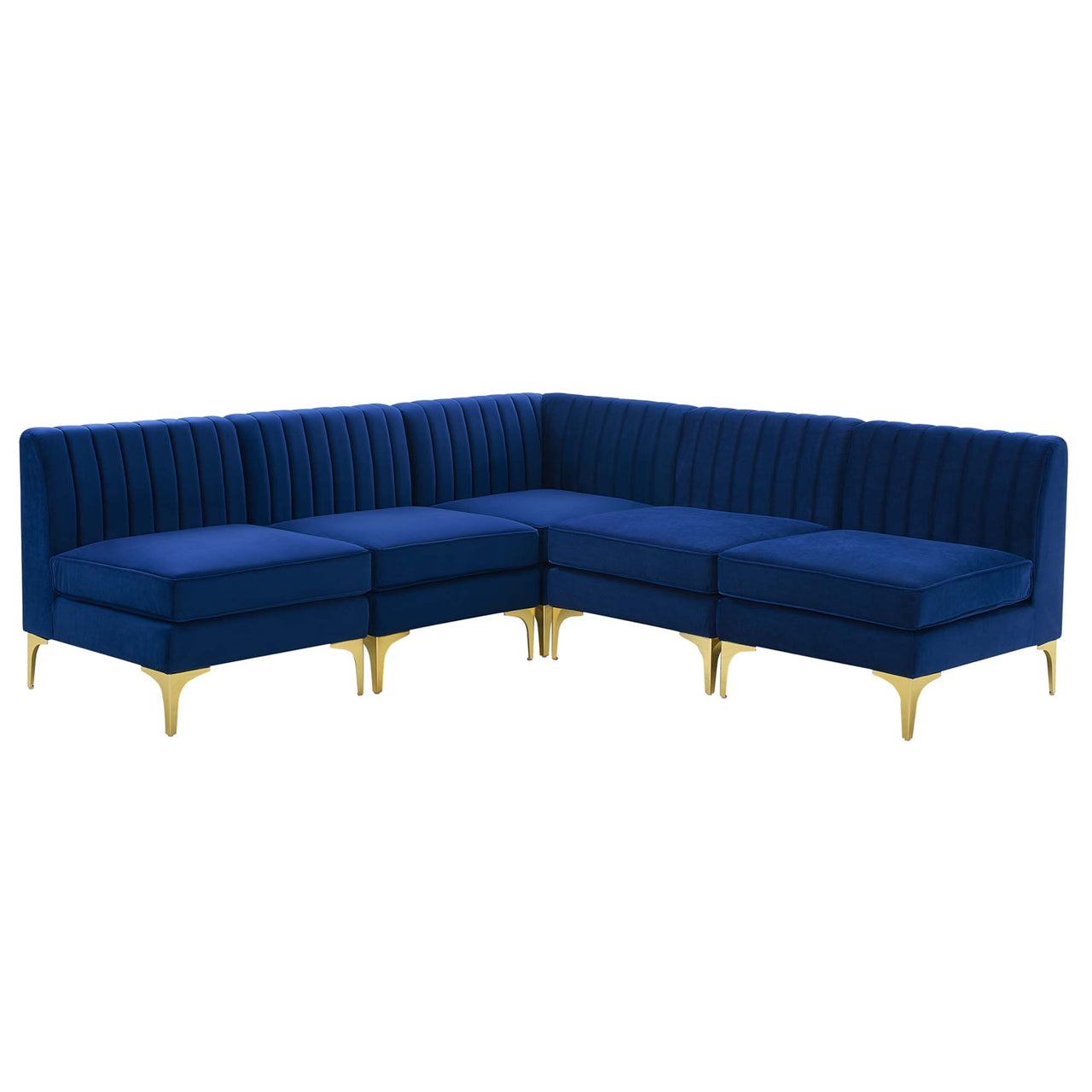 Valmere Armless Cornered Upholstered Velvet Sectional, Navy