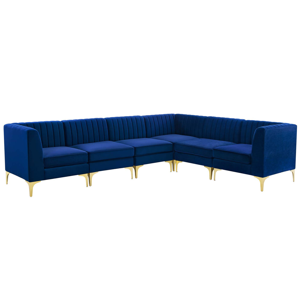 Triumph 6-Piece Channel Tufted Performance Velvet Sectional Sofa Set, Navy