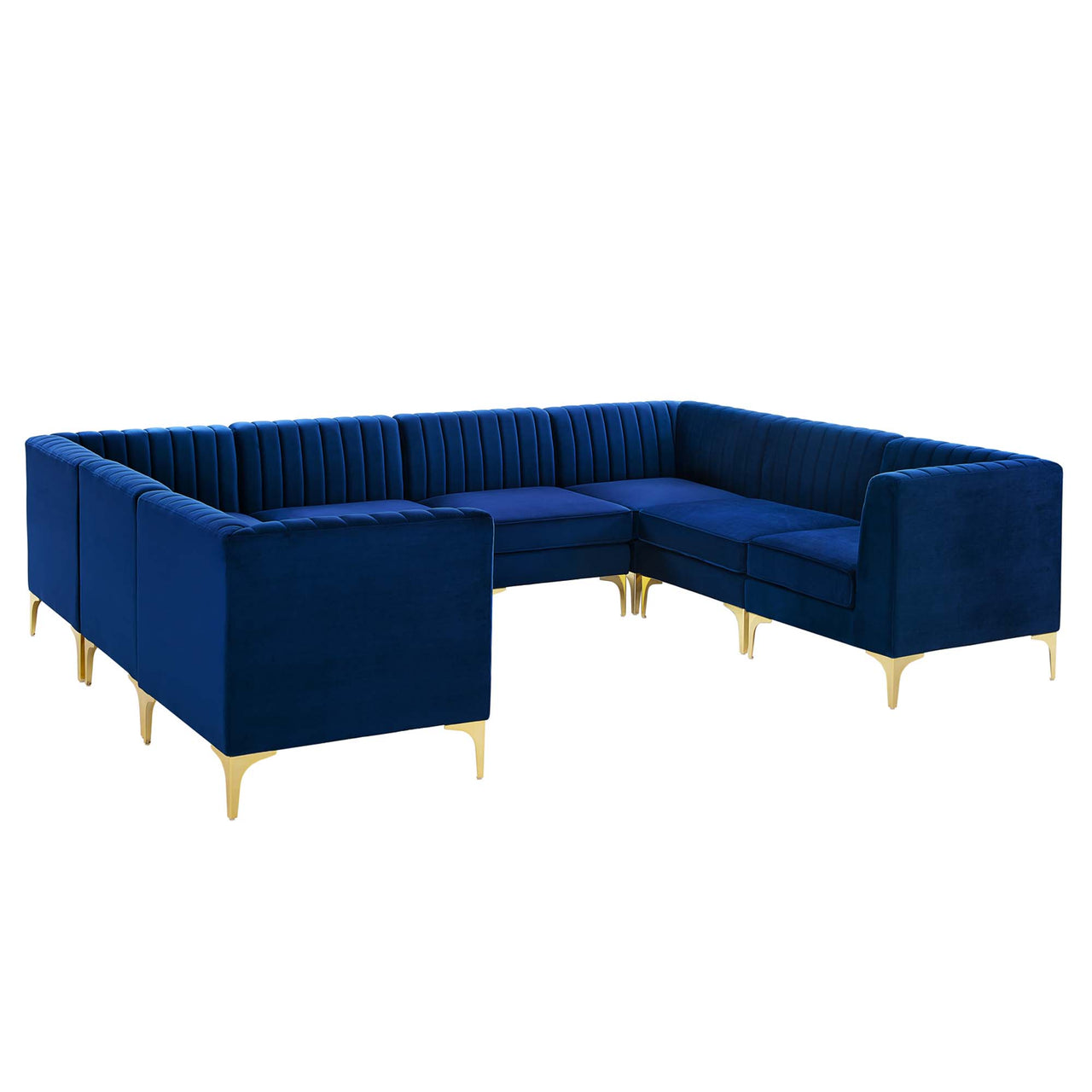 Valmere U-Shaped Upholstered Velvet Sectional, Navy