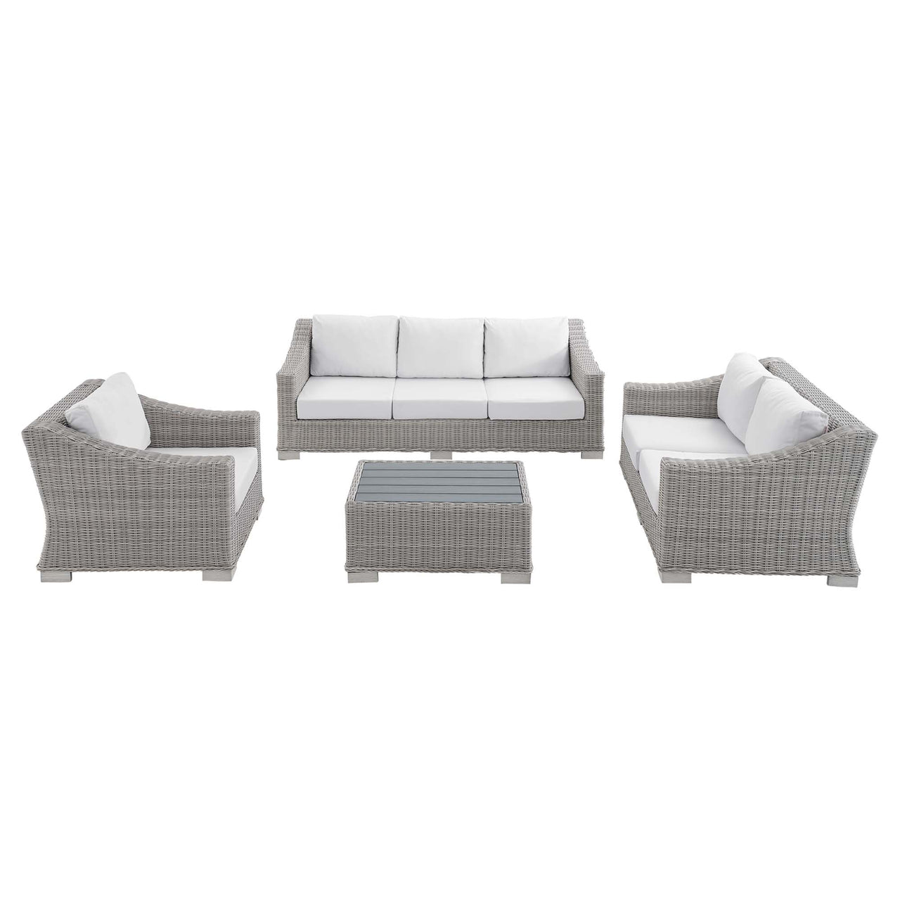 Corvara 4-Piece Sunbrella® Alfresco Woven Furniture Set, Light Gray & White