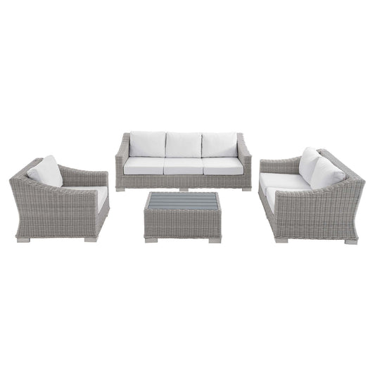 Corvara 4-Piece Sunbrella® Alfresco Woven Furniture Set, Light Gray & White