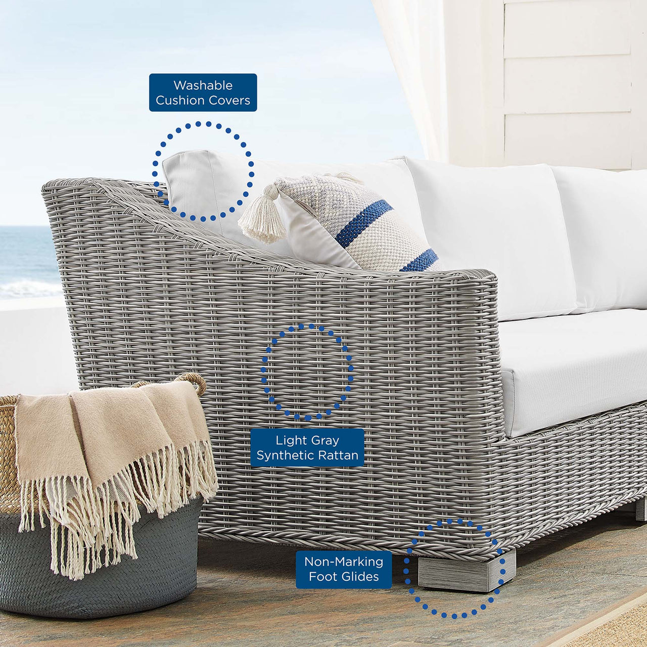 Corvara 4-Piece Sunbrella® Alfresco Woven Furniture Set, Light Gray & White