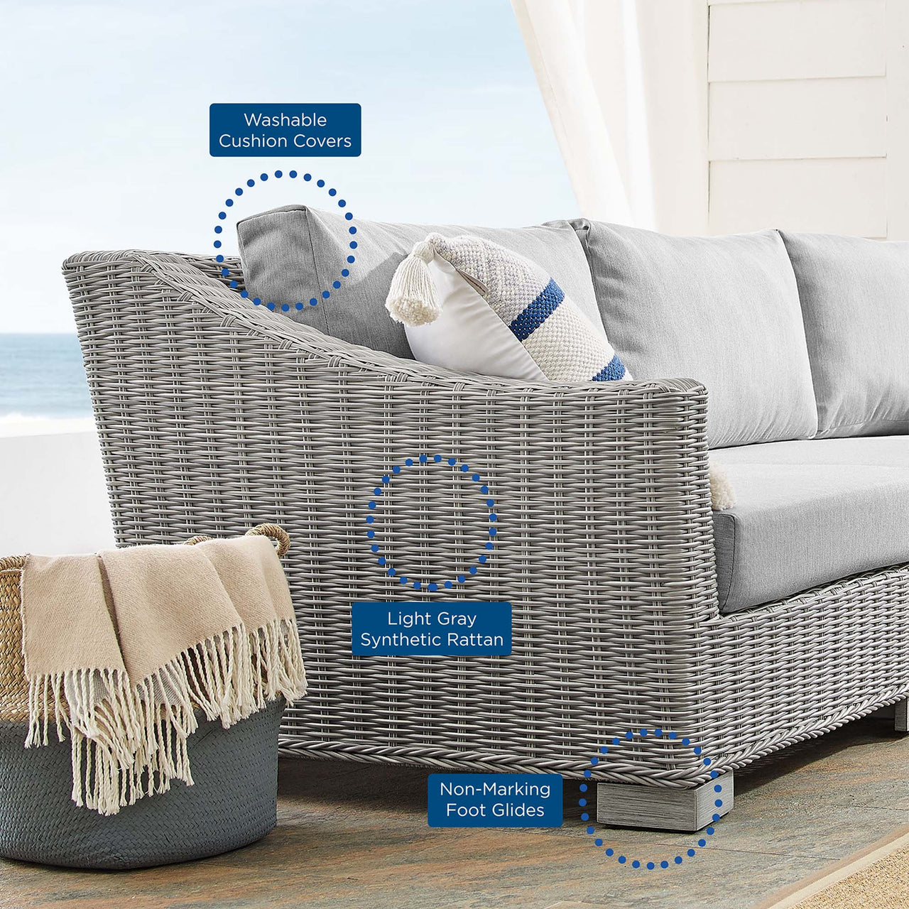 Corvara 4-Piece Sunbrella® Alfresco Woven Furniture Set, Light Gray & Gray