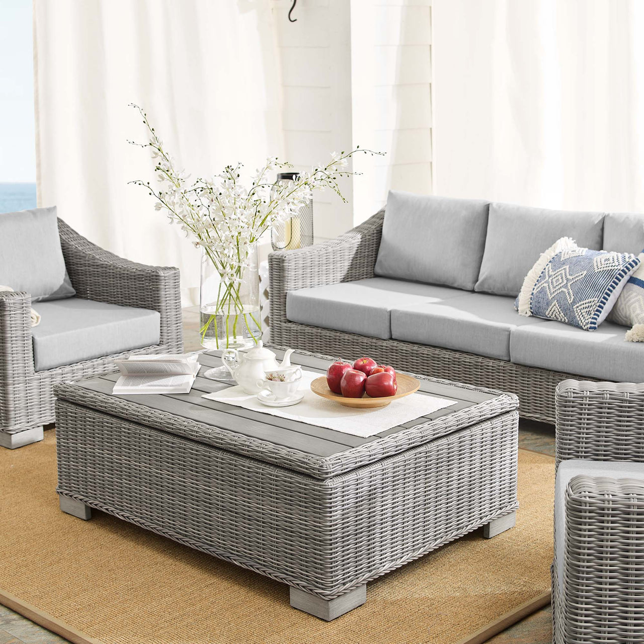 Corvara 4-Piece Sunbrella® Alfresco Woven Furniture Set, Light Gray & Gray
