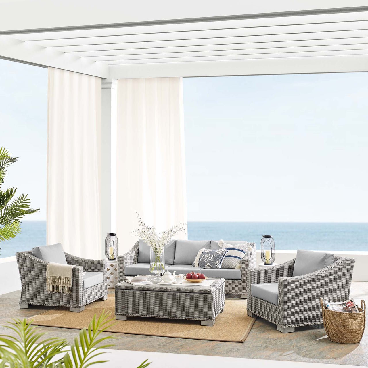Corvara 4-Piece Sunbrella® Alfresco Woven Furniture Set, Light Gray & Gray