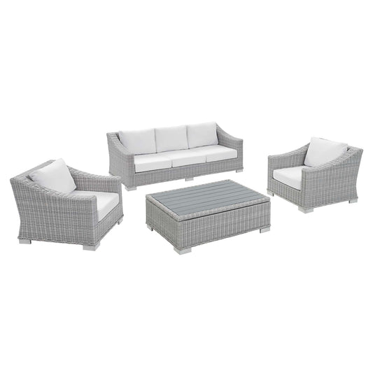 Corvara 4-Piece Sunbrella® Alfresco Woven Furniture Set, Light Gray & White