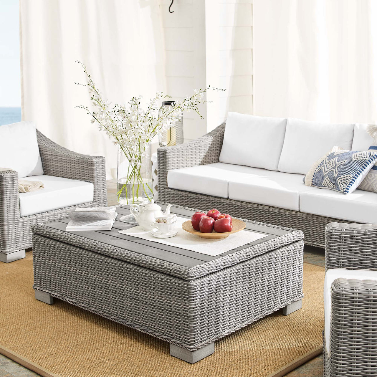 Corvara 4-Piece Sunbrella® Alfresco Woven Furniture Set, Light Gray & White