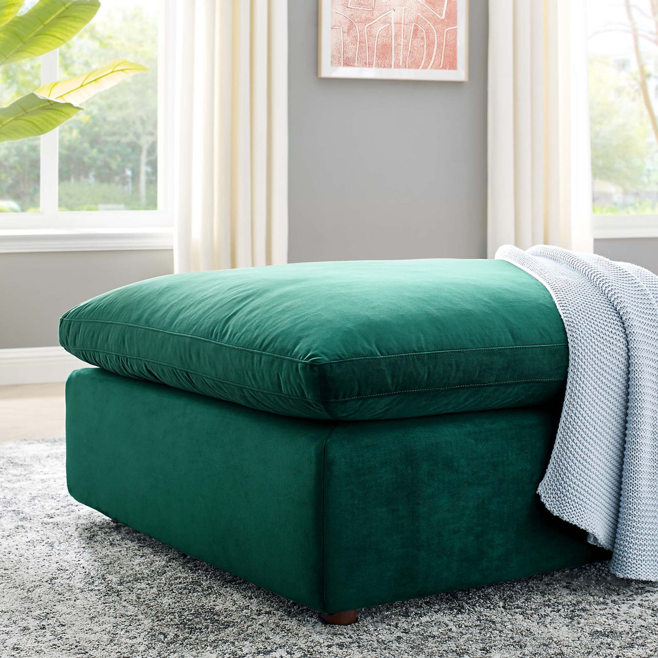 Angelic Cloudblend Velvet Ottoman | Modular Sectional Component, Green