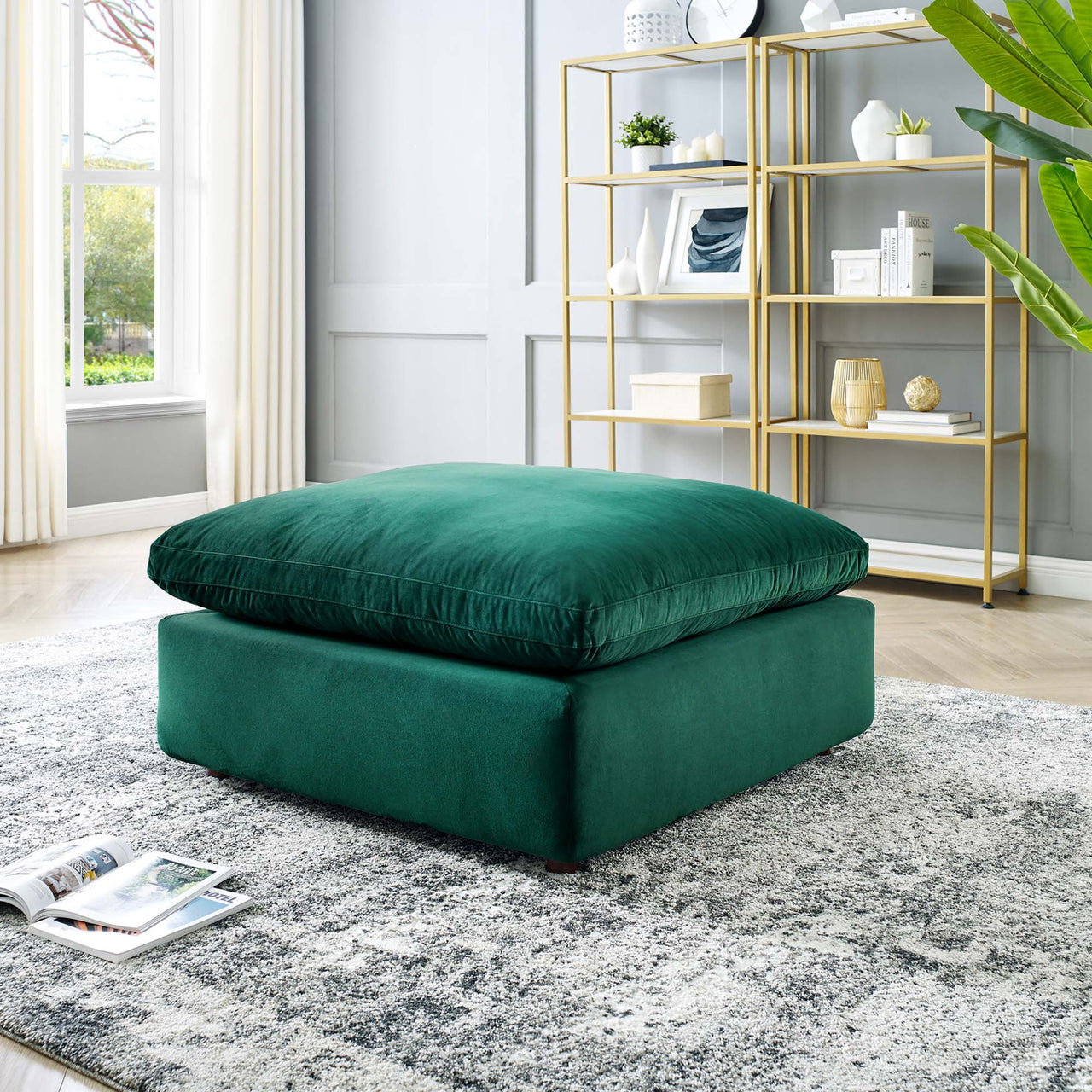 Angelic Cloudblend Velvet Ottoman | Modular Sectional Component, Green