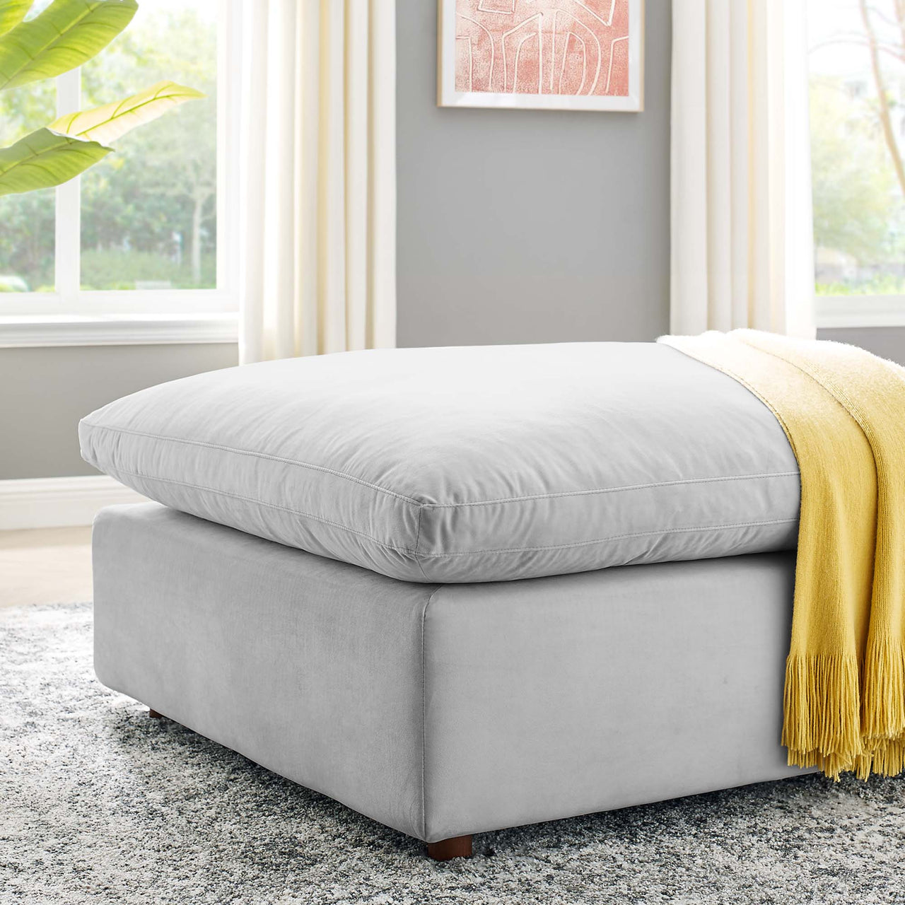 Angelic Cloudblend Velvet Ottoman | Modular Sectional Component, Light Gray