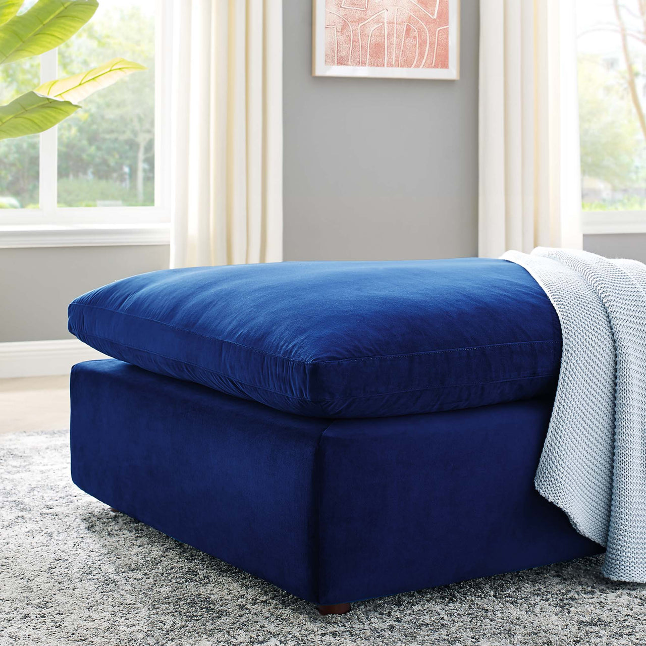 Angelic Cloudblend Velvet Ottoman | Modular Sectional Component, Navy
