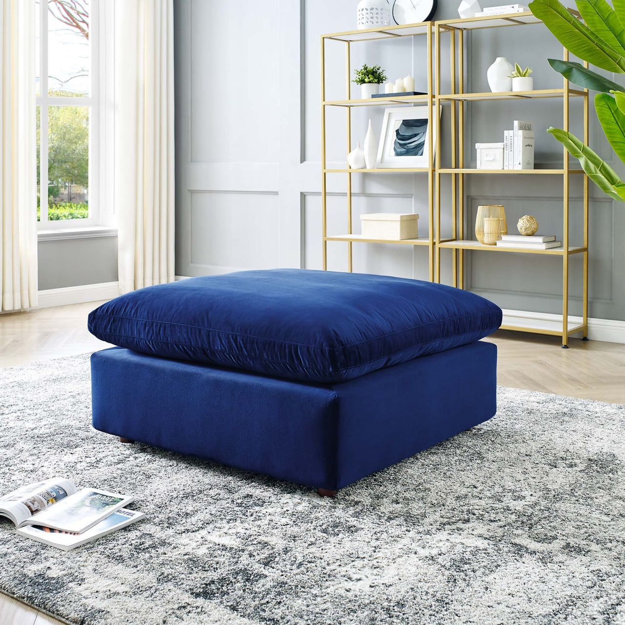 Angelic Cloudblend Velvet Ottoman | Modular Sectional Component, Navy