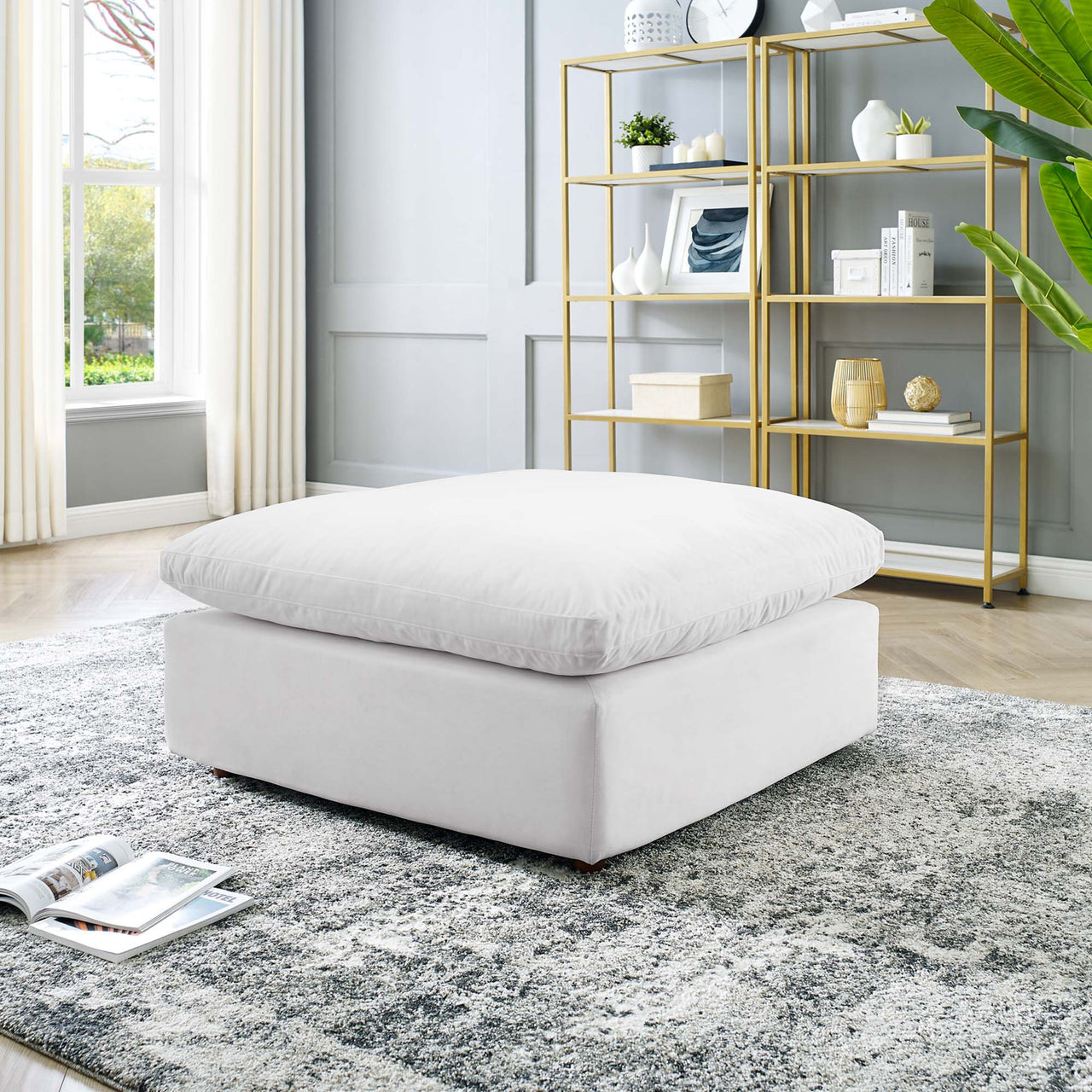 Angelic Cloudblend Velvet Ottoman | Modular Sectional Component, White