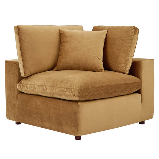 Angelic Cloudblend Velvet Corner Chair | Modular Sectional Component, Cognac