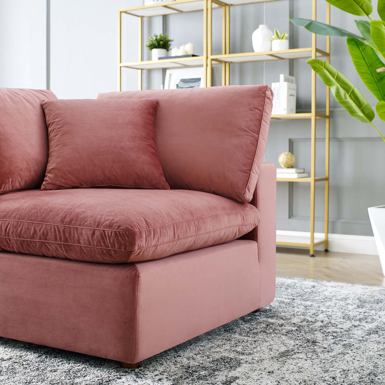 Angelic Cloudblend Velvet Corner Chair | Modular Sectional Component, Dusty Rose
