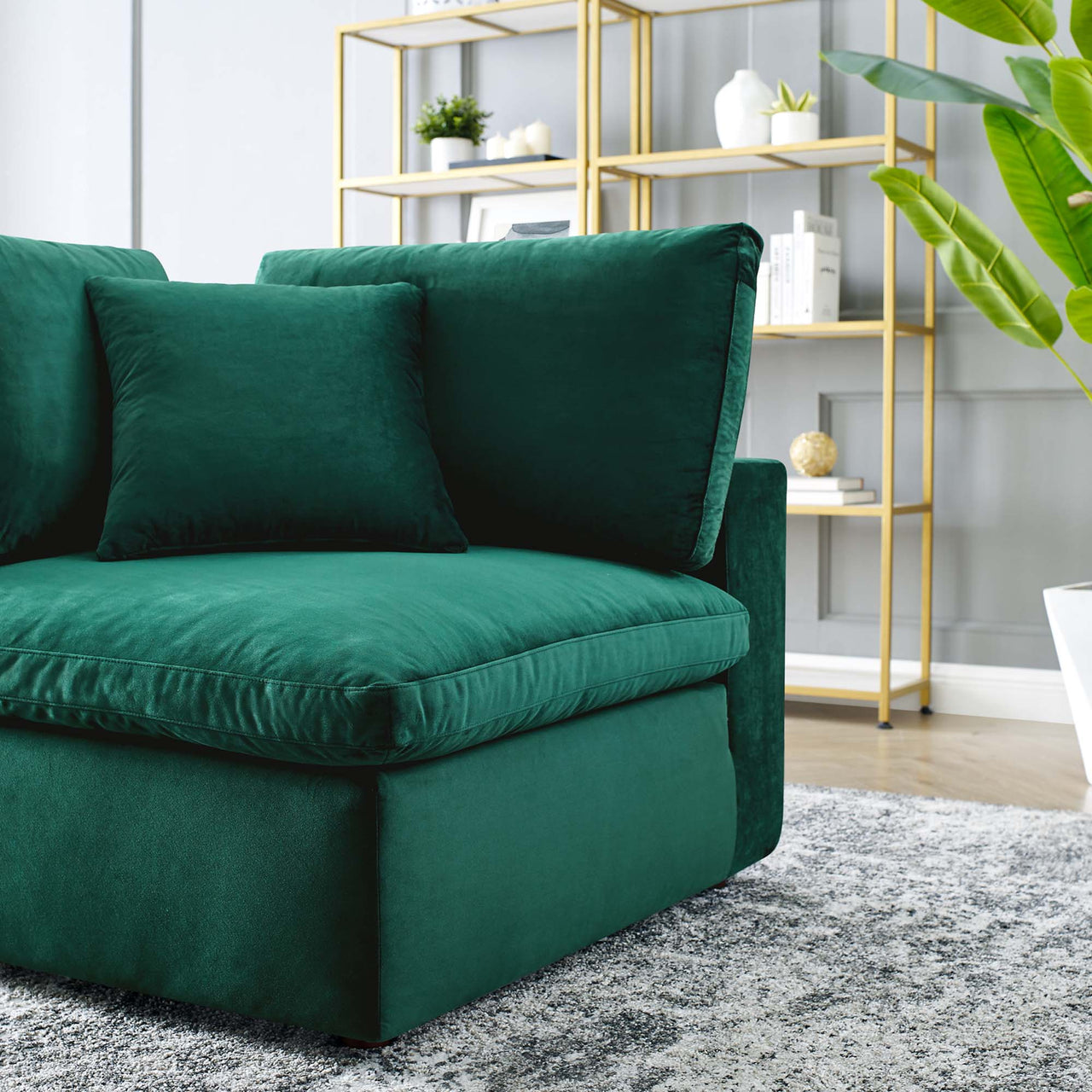 Angelic Cloudblend Velvet Corner Chair | Modular Sectional Component, Green