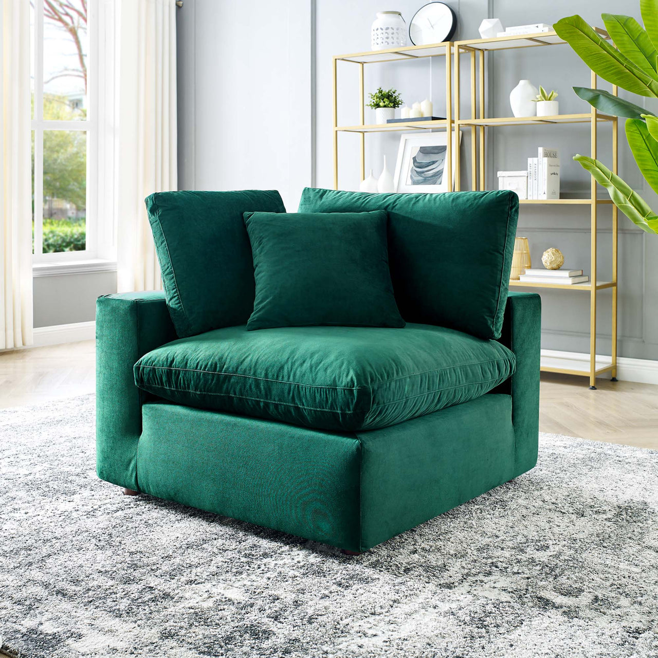Angelic Cloudblend Velvet Corner Chair | Modular Sectional Component, Green