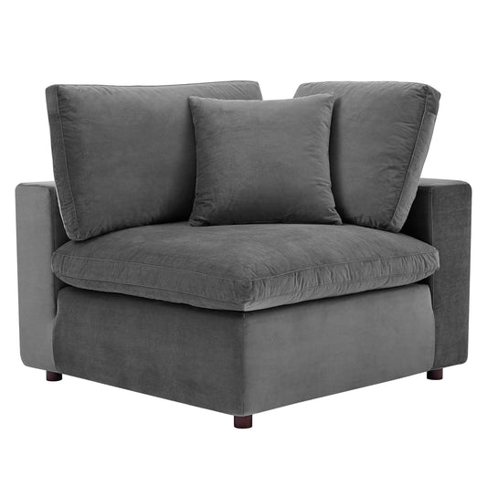 Angelic Cloudblend Velvet Corner Chair | Modular Sectional Component, Gray