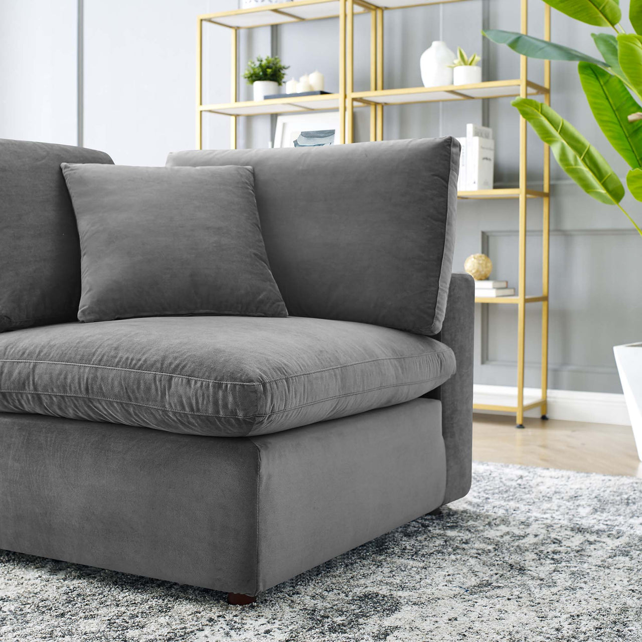 Angelic Cloudblend Velvet Corner Chair | Modular Sectional Component, Gray