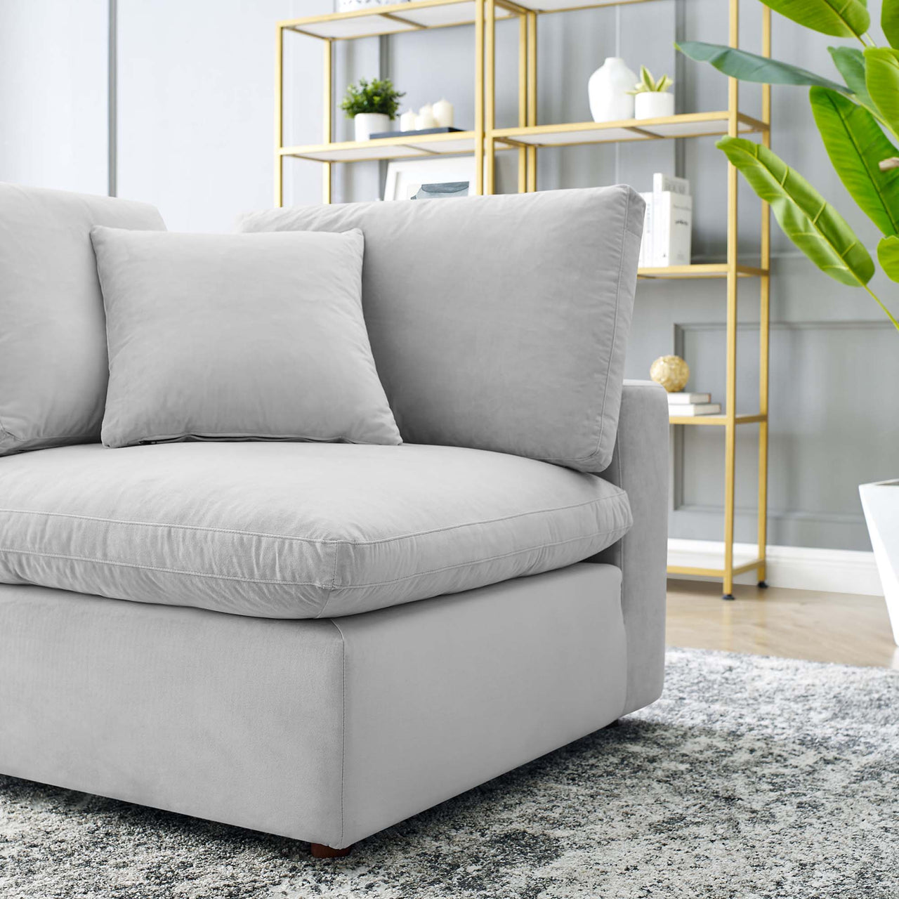 Angelic Cloudblend Velvet Corner Chair | Modular Sectional Component, Light Gray