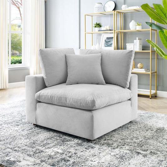 Angelic Cloudblend Velvet Corner Chair | Modular Sectional Component, Light Gray
