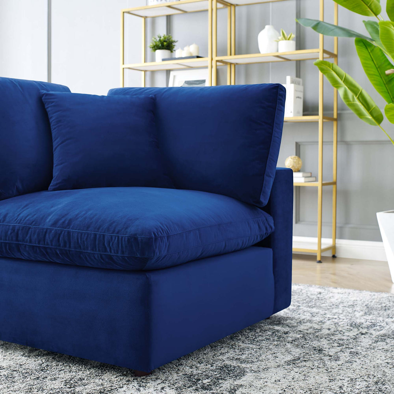 Angelic Cloudblend Velvet Corner Chair | Modular Sectional Component, Navy