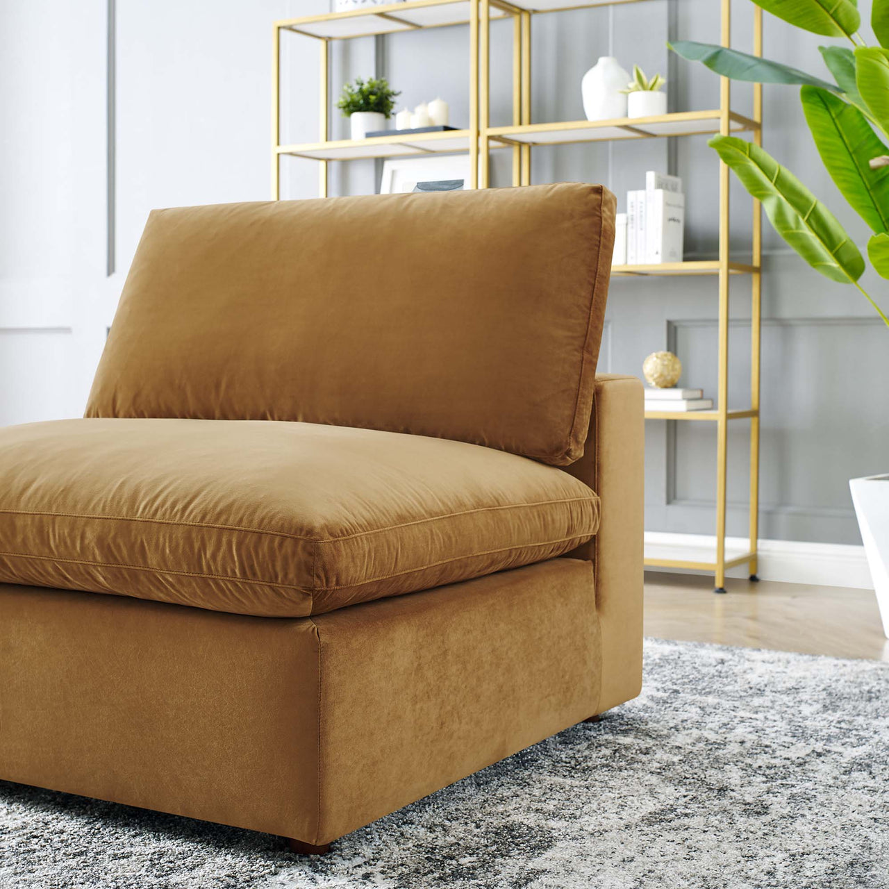 Angelic Cloudblend Velvet Armless Chair | Modular Sectional Component, Cognac