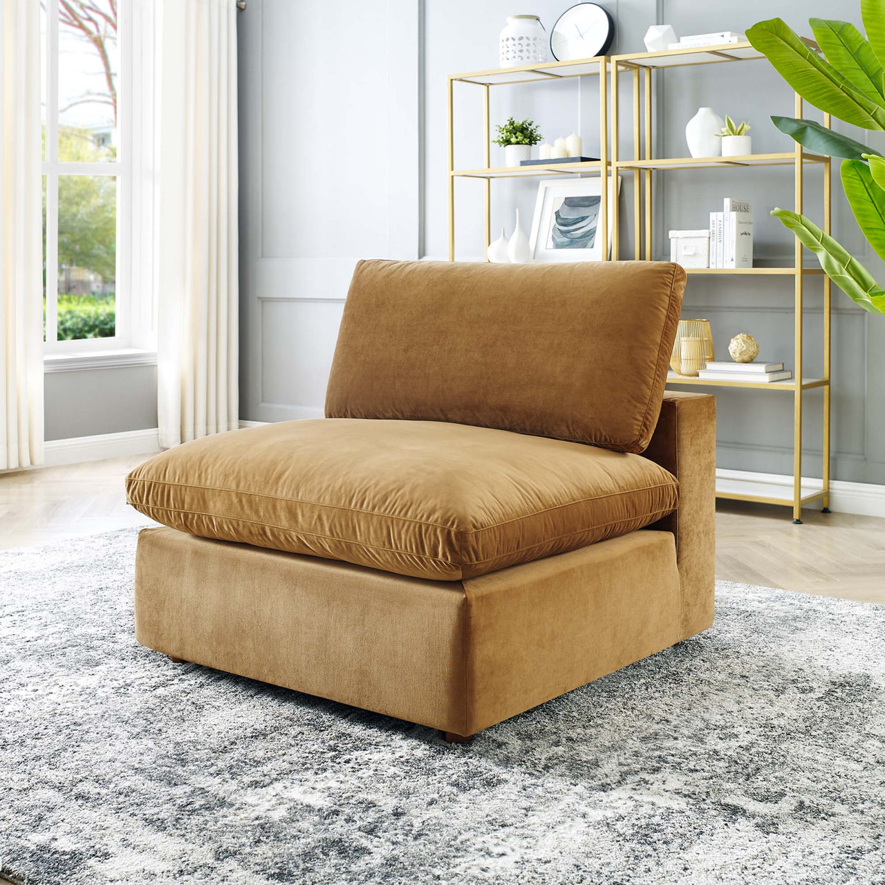 Angelic Cloudblend Velvet Armless Chair | Modular Sectional Component, Cognac