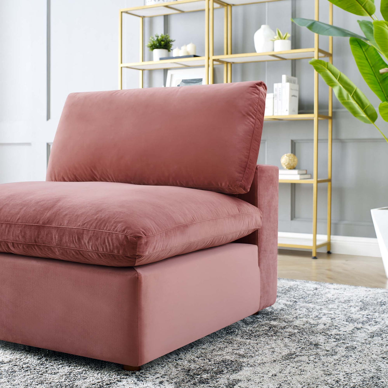 Angelic Cloudblend Velvet Armless Chair | Modular Sectional Component, Dusty Rose