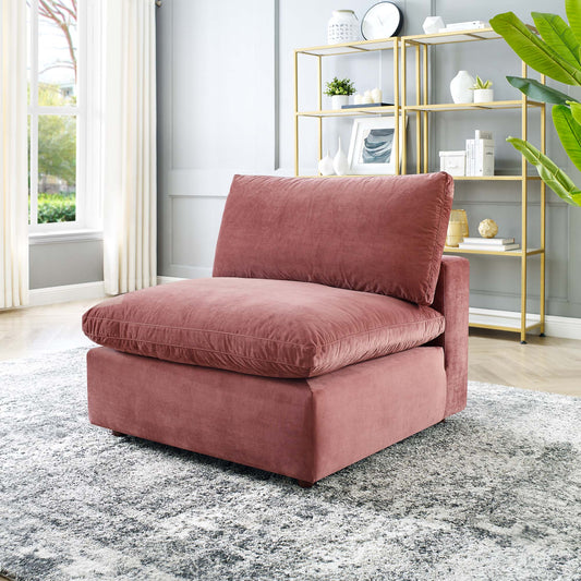 Angelic Cloudblend Velvet Armless Chair | Modular Sectional Component, Dusty Rose