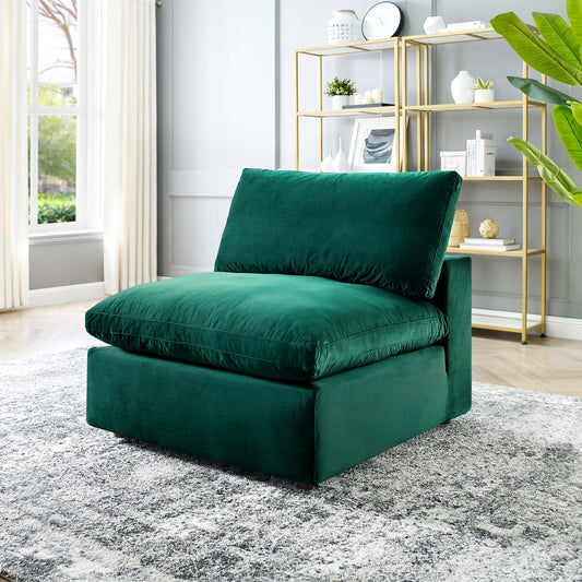 Angelic Cloudblend Velvet Armless Chair | Modular Sectional Component, Green