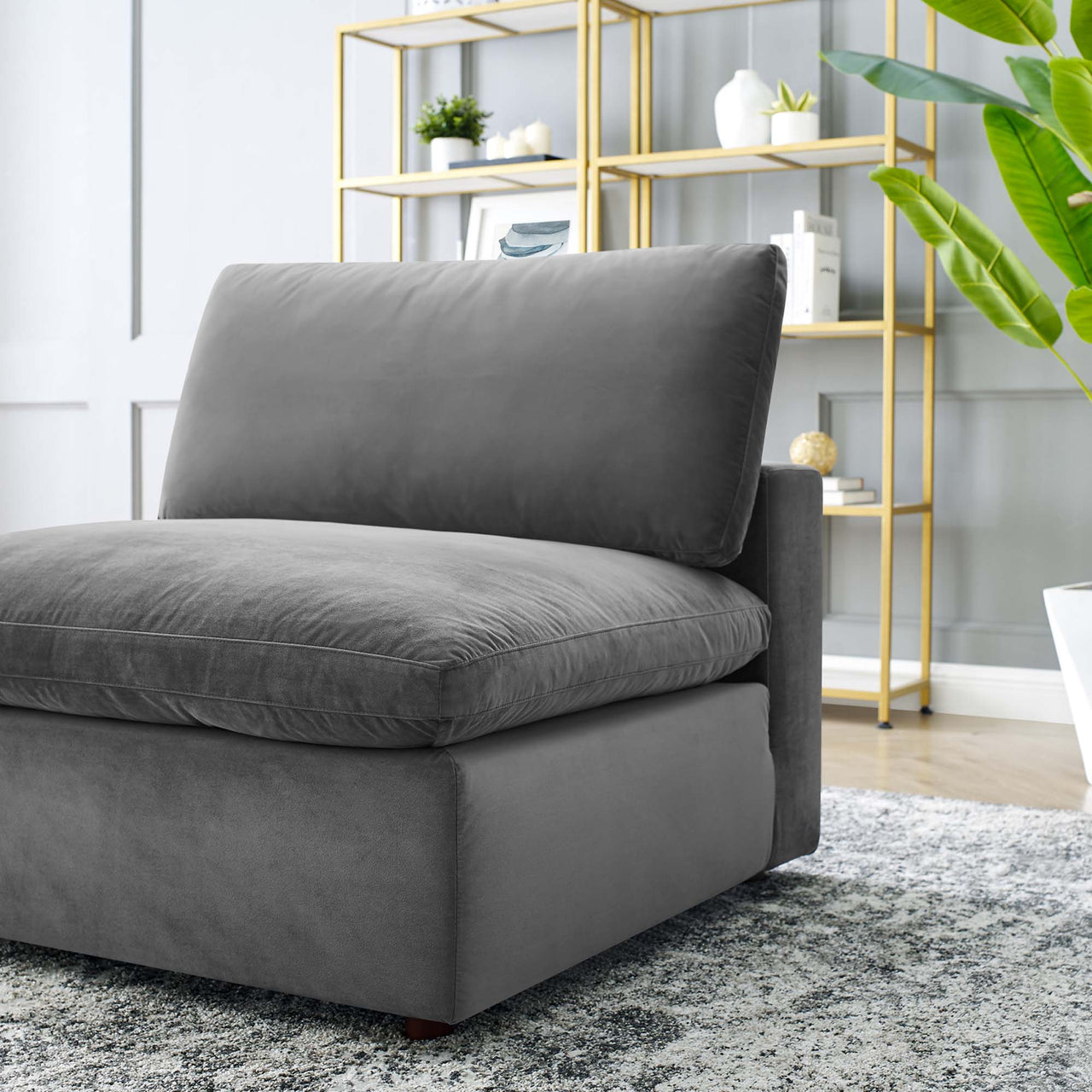 Angelic Cloudblend Velvet Armless Chair | Modular Sectional Component, Gray