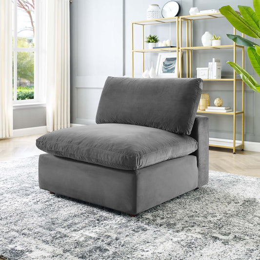 Angelic Cloudblend Velvet Armless Chair | Modular Sectional Component, Gray
